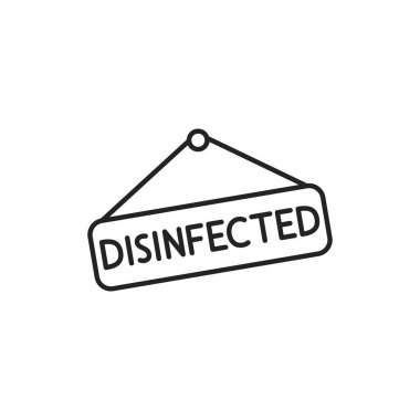 İsim levhası dezenfekte edilmiş siyah çizgi simgesi. Temizlik servisi. İnternet için piktogram, mobil uygulama, tanıtım. UI UX tasarım ögesi