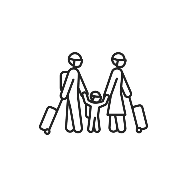 Familie Mit Gepäcksymbol Black Line Sicher Reisen Piktogramm Für Web — Stockvektor