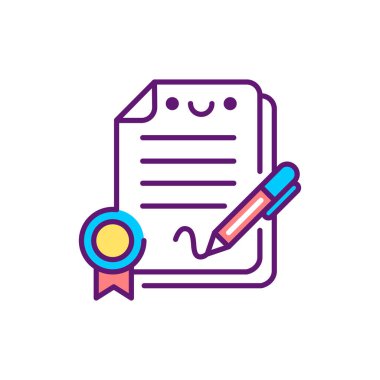 Sonuç sözleşmesi renk ikonu. Etkinlik yönetimi. Web sayfası, mobil uygulama, düğme, logo için imza. Vektör izole eleman. Düzenlenebilir vuruş