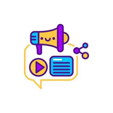 Blogger reklam çizgisi renk simgesi. SMM terfisi. Web sayfası, mobil uygulama, düğme, logo için imza. Vektör izole eleman. Düzenlenebilir vuruş