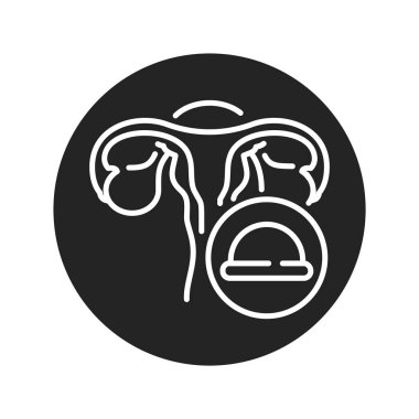 Servikal diyafram siyah kabartma simgesi. Rahim ve doğum kontrol yöntemi. Doğum kontrol hapı. Güvenli seks işareti. Web sayfası için piktogram, mobil uygulama. UI UX Arayüz tasarım ögesi.