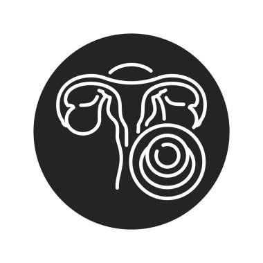 Hamilelik önleyici sünger siyah kabartma simgesi. Cinsel yolla bulaşan enfeksiyonlardan korunma. Doğum kontrol hapı. Güvenli seks işareti. Web sayfası için piktogram, mobil uygulama. UI UX Arayüz tasarım ögesi