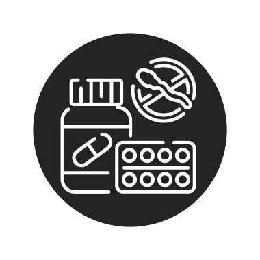 Kavanozda oral doğum kontrol ilacı, siyah bir sembol. Doğum kontrol hapları. Doğum kontrol hapları. Güvenli seks işareti. Web sayfası için piktogram, mobil uygulama. UI UX Arayüz tasarım ögesi.