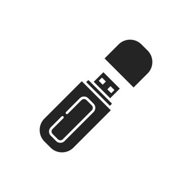 USB flash disk siyah simge simgesi. Bilgisayar veri depolama kavramı. Donanım aksesuarı. Web sayfası, mobil uygulama, afiş, sosyal medya için imza.
