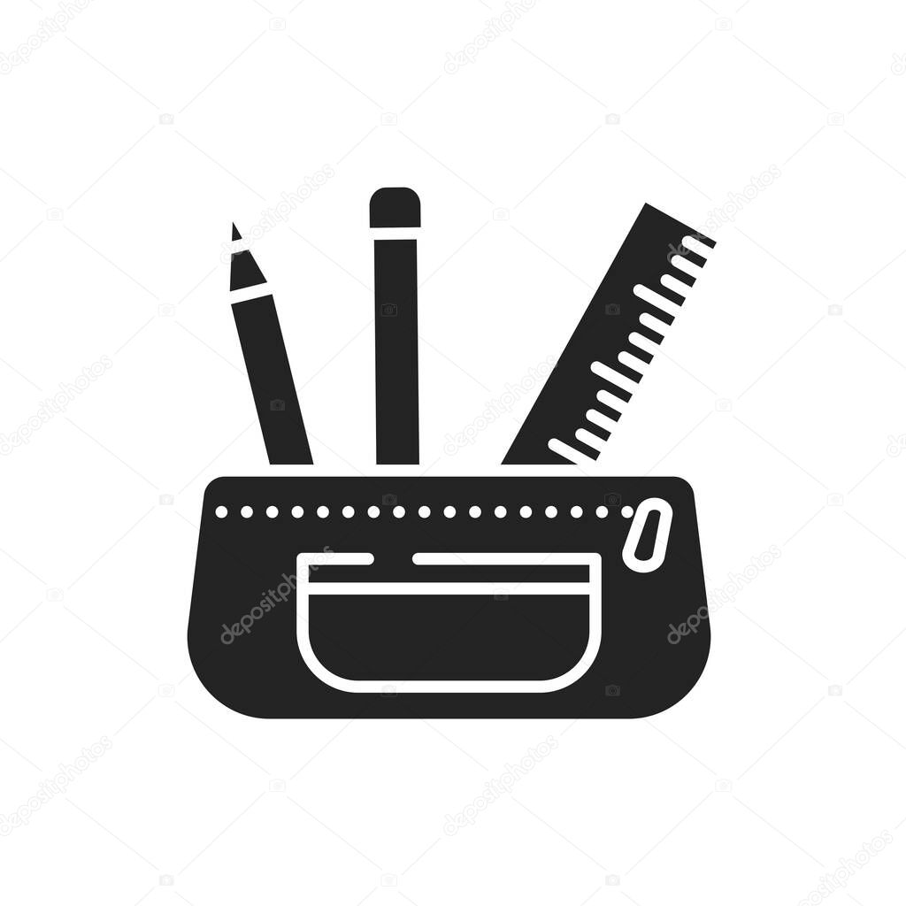 Open pencil case black glyph icon. Stationery concept. School supplies. Sign for web page, mobile app, banner, social media