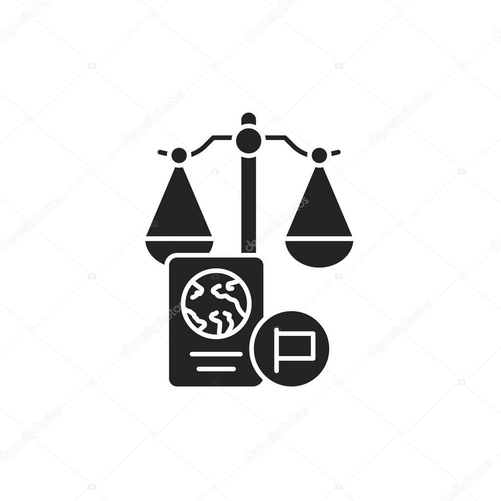 Customs court glyph black icon. Judiciary concept. Immigration law element. Sign for web page, mobile app, button, logo. Vector isolated button