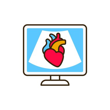 Ekokardiyogram makinesi renk çizgisi simgesi. Tıbbi ve bilimsel kavram. İnternet için piktogram, mobil uygulama, tanıtım. UI UX tasarım ögesi