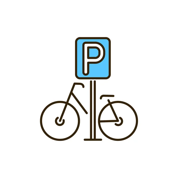 Ícone Linha Cor Bicicleta Estacionamento Aluguer Transportes Cidade Pictograma Para —  Vetores de Stock