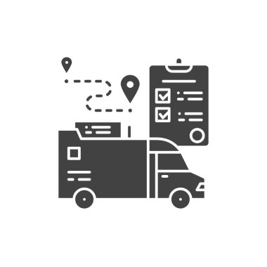 Dağıtım belgesi siyah sembol. Yük taşıma işareti. Ekspres nakliye. Web sayfasını imzala, uygulama. UI UX Arayüz tasarım ögesi.