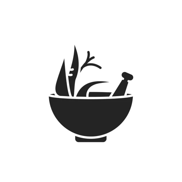 Ashwagandha Bowl Dry Root Medicinal Herb Glyph Black Icon Alternative — Stock Vector