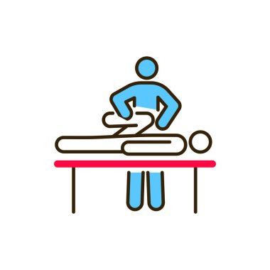 Manuel terapi çizgisi renk simgesi. Akupunktur, rehabilitasyon konsepti. Sağlık sigortası. Web sayfası, mobil uygulama, düğme, logo için imza. Düzenlenebilir vuruş.