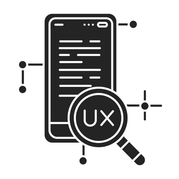 UX 연구 블랙 글 리프 아이콘. 사용자 경험을 설계하는 과정에 맥락과 통찰을 추가하기 위해 사용자들과 그들의 요구 사항에 대한 체계적 인 조사. — 스톡 벡터