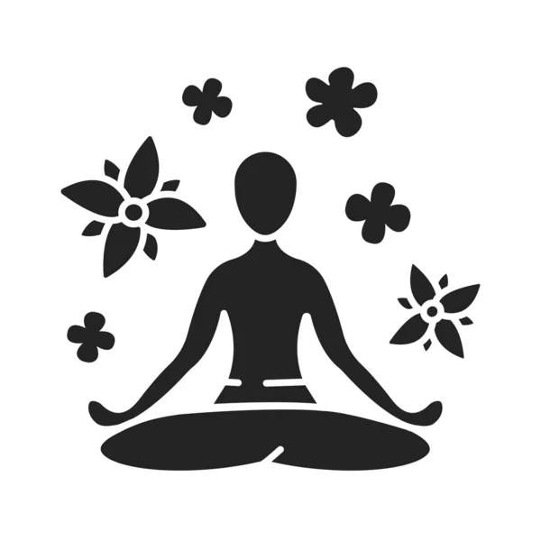 Yoga pose ícone de glifo preto. Asana. Postura corporal, originalmente e ainda um termo geral para uma pose de meditação sentada. Pictograma para página web, aplicativo móvel, promo. UI UX GUI elemento de design. — Vetor de Stock