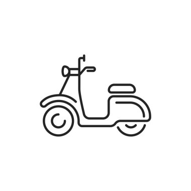 Scooter siyah çizgi ikonu. Şehir taşımacılığı. İnternet için piktogram, mobil uygulama, tanıtım. UI UX tasarım ögesi.