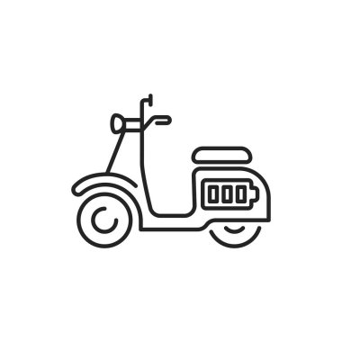 Elektrikli scooter siyah çizgi ikonu. Şehir taşımacılığı. İnternet için piktogram, mobil uygulama, tanıtım. UI UX tasarım elemanı. Düzenlenebilir vuruş.