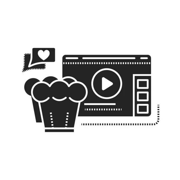 食物博客网站黑色字形图标 烹饪视频 在线菜谱签名 移动应用 宣传用的象形文字 Gui设计元素 — 图库矢量图片