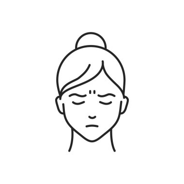 İnsan duyguları yas çizgisi simgesi. Duygusal çizim elementini tasvir eden genç bir kızın yüzü. Beyaz arkaplanda sevimli bir karakter