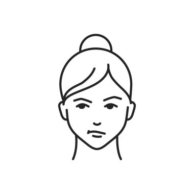 İnsan hissiyatı şüphe çizgisi simgesi. Duygusal çizim elementini tasvir eden genç bir kızın yüzü. Beyaz arkaplanda sevimli bir karakter.