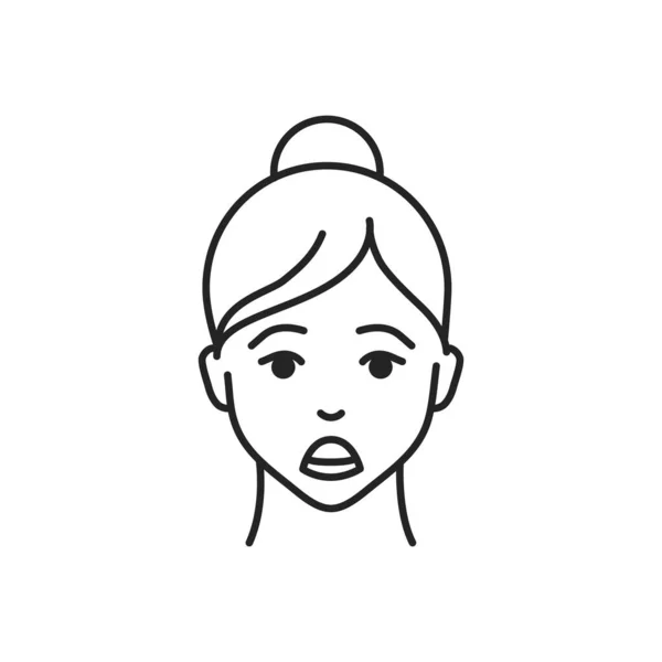 人类感情的角线黑色图标 一个描绘情感素描元素的年轻女孩的脸 白色背景上的可爱人物 — 图库矢量图片