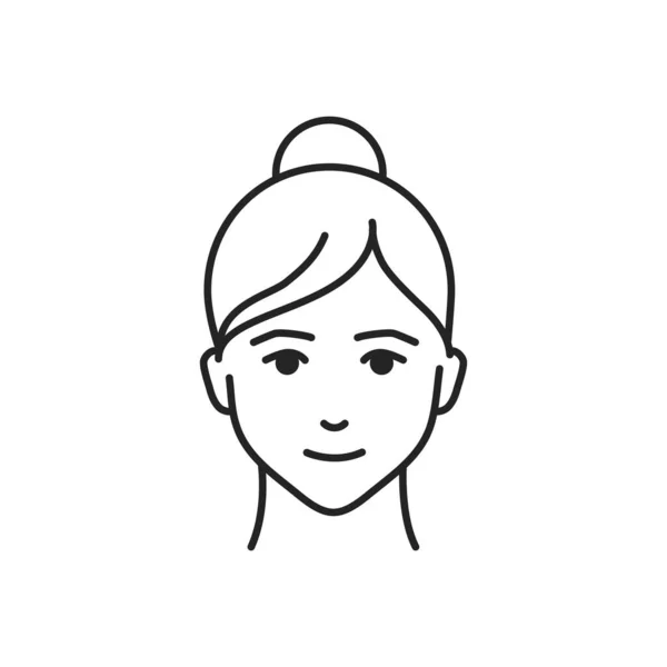 人間の満足感ラインブラックアイコン 感情のスケッチ要素を描いた若い女の子の顔 白地のかわいいキャラクター — ストックベクタ