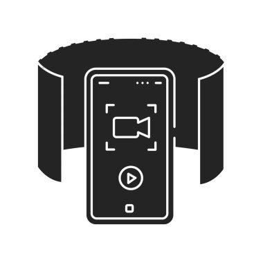 360 derece panoramik video kamera ve akıllı telefon simgesi. Yenilikçi teknoloji. Web sayfası için piktogram, mobil uygulama, tanıtım. UI UX Arayüz tasarım ögesi