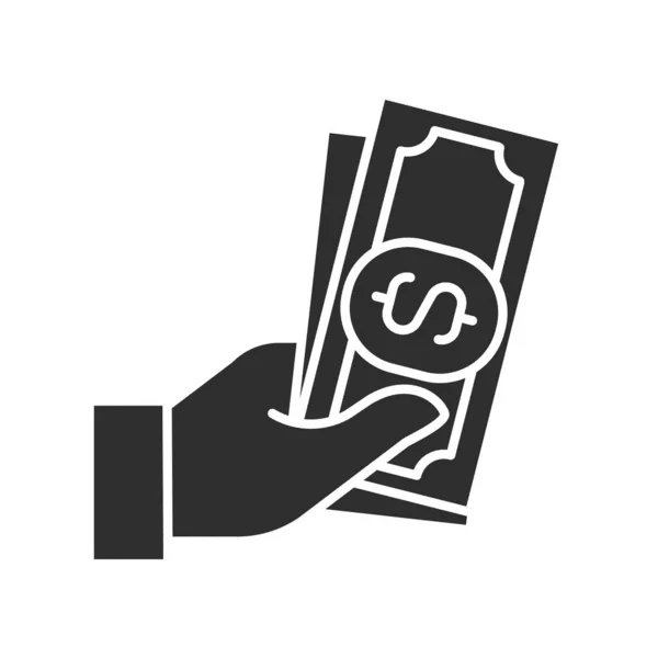 Contante Betaling Zwart Glyph Pictogram Hand Houdt Geld Vast Pictogram — Stockvector