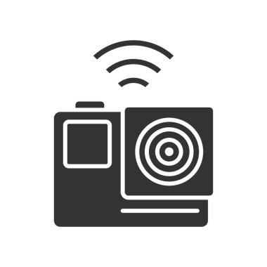 Aksiyon kamerası siyah simge simgesi. Elektronik cihaz konsepti. Web sayfası için piktogram, mobil uygulama, tanıtım. UI UX ekranı. Kullanıcı arayüzü görüntüsü