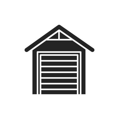 Garaj simgesi simgesi. Bir arabanın tutulduğu bina. Bir evin yanında ya da bir parçası olarak inşa edilmiş. Web sayfası için piktogram, mobil uygulama, tanıtım. UI UX Arayüz tasarım ögesi