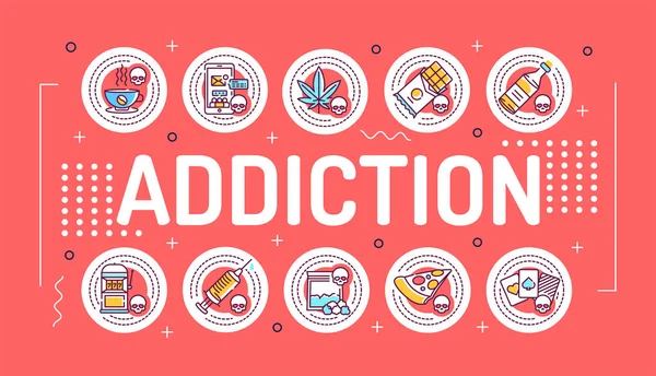 Addiction Word Lettering Typography Infographics Linear Icons Red Background Creative — Stock Photo, Image