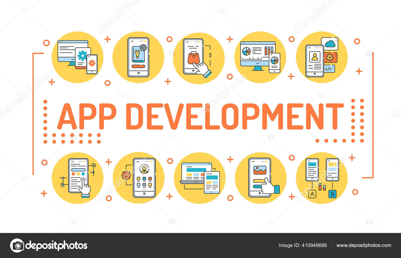 App Development Word Lettering Typography Infographics Linear Icons White  Background Stock Vector by ©ALX1618 410949688