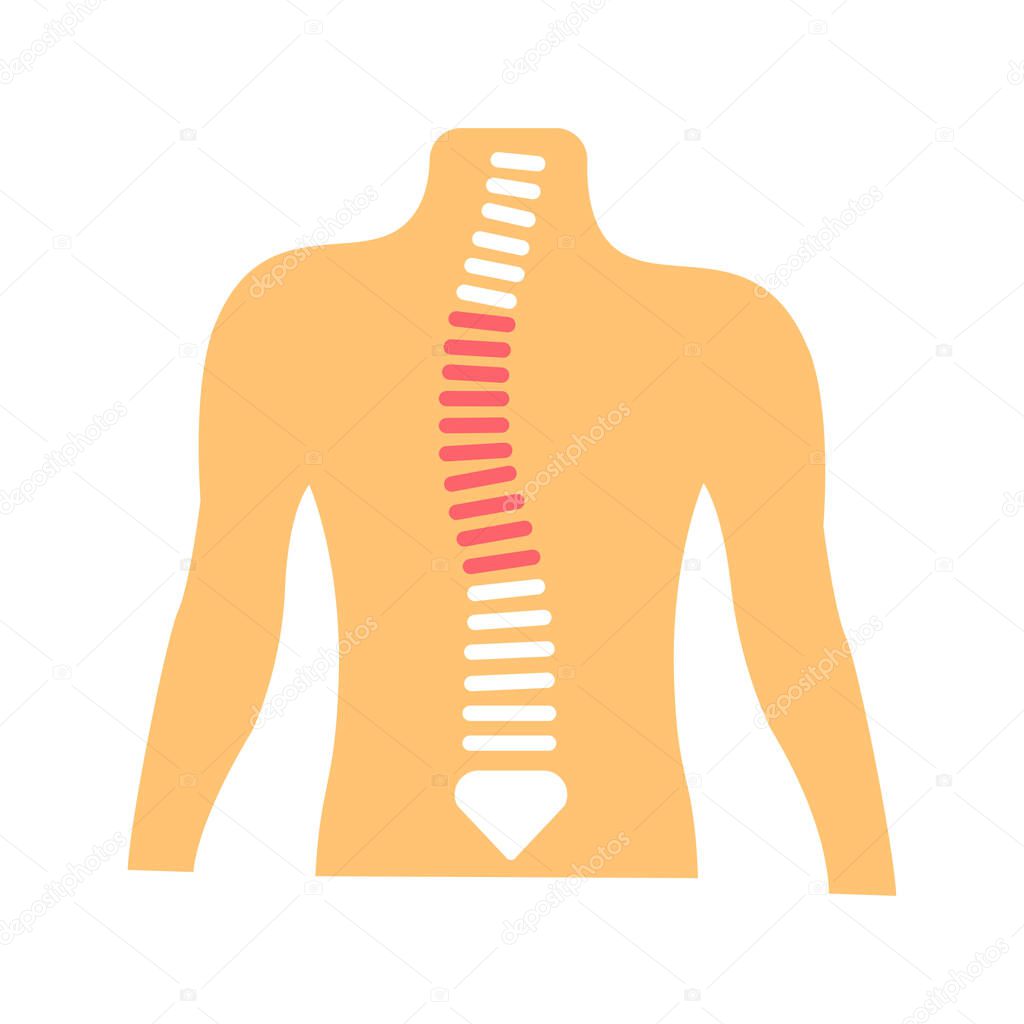 Scoliosis flat color icon. Spinal deformity concept. Sign for web page, mobile app, button, logo. Vector isolated button