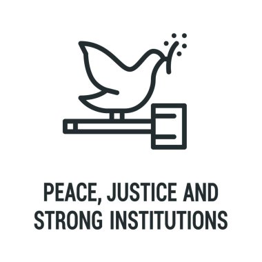 Barış, adalet ve güçlü kurumlar siyah ikon. Kurumsal sosyal sorumluluk. Sürdürülebilir Kalkınma Hedefleri. SDG işareti. Reklam, web, mobil uygulama için piktogram. UI UX tasarım ögesi.