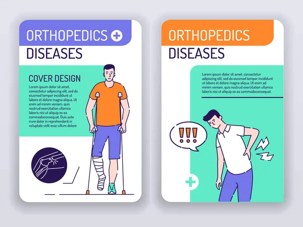 Orthopedics Diseases Web Banner Brochures Template Man Back Pain Male — Stock Vector