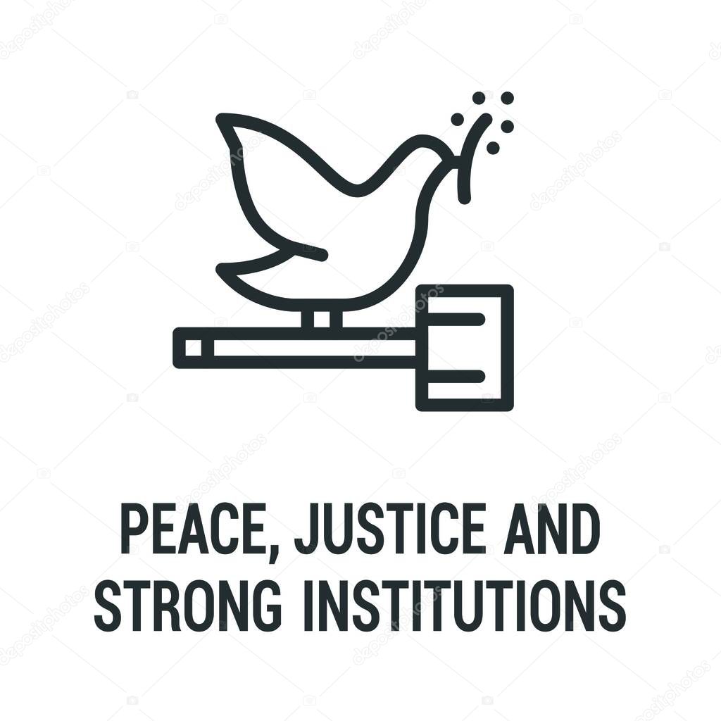 Peace, justice and strong institutions black icon. Corporate social responsibility. Sustainable Development Goals. SDG sign. Pictogram for ad, web, mobile app. UI UX design element.