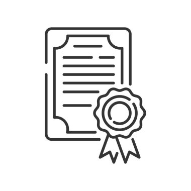 Sertifika renk çizgisi simgesi. Kalifiye yükseltme. Okuldan ve üniversiteden mezun olmuş. Web sayfası, mobil uygulama, düğme, logo için imza. Vektör izole eleman. Düzenlenebilir vuruş.
