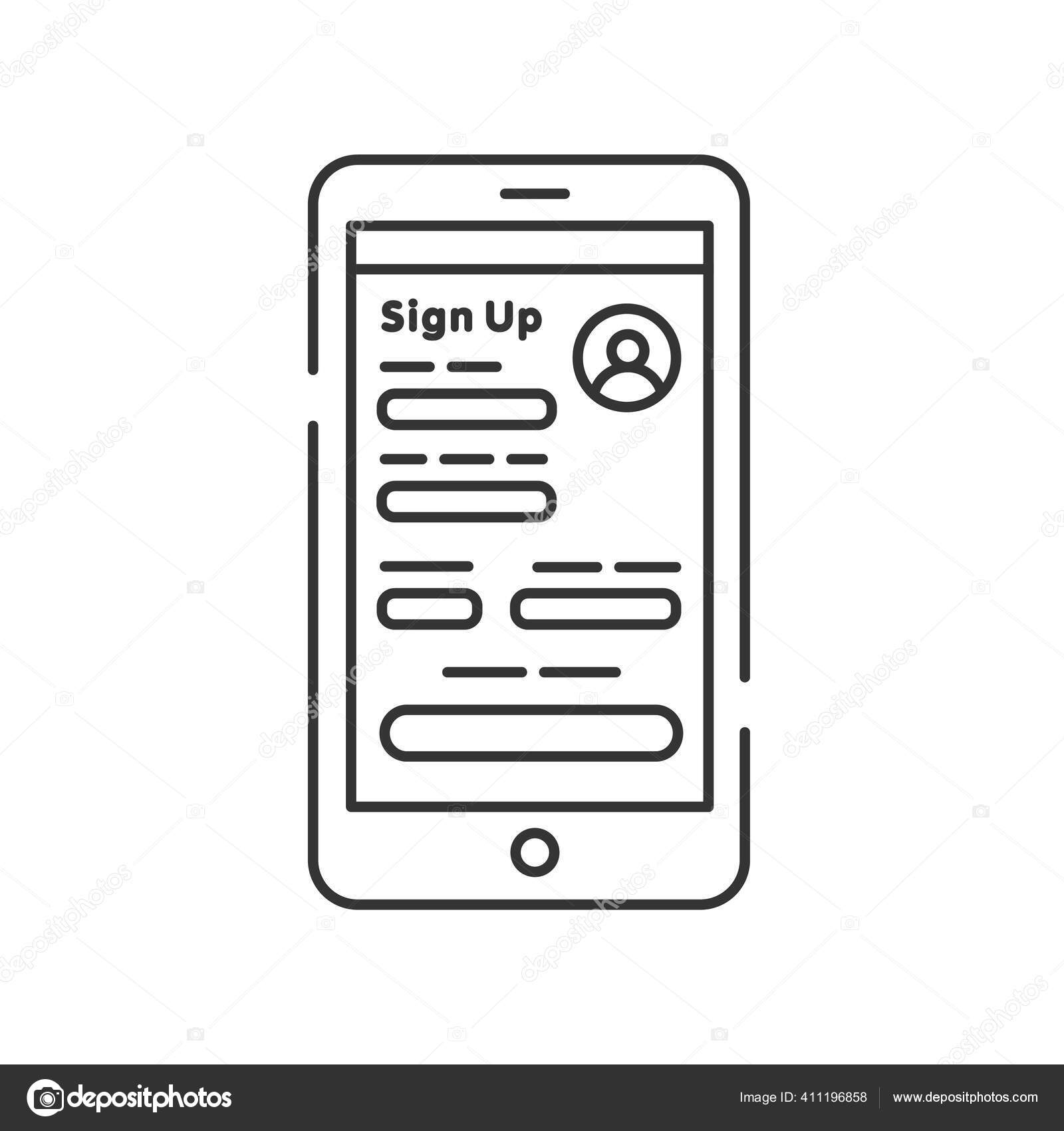 Register Smartphone Line Black Icon Create Account Online Registration ...