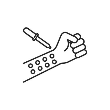 Alerjen testi siyah çizgi simgesi. Tıbbi ve bilimsel kavram. Laboratuvar teşhisi. İnternet için piktogram, mobil uygulama, tanıtım. UI UX tasarım ögesi.