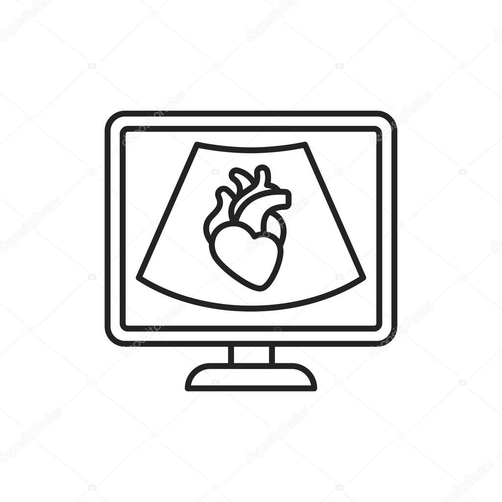 Echocardiogram machine black line icon. Medical and scientific concept. Pictogram for web, mobile app, promo. UI UX design element.