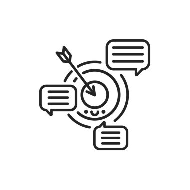 Hedefli mesaj hattı siyah simgesi. SMM terfisi. Web sayfası, mobil uygulama, düğme, logo için imza. Vektör izole eleman. Düzenlenebilir vuruş.