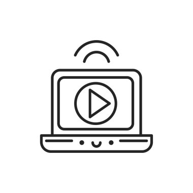 Video yayın siyah çizgi simgesi. SMM terfisi. Web sayfası, mobil uygulama, düğme, logo için imza. Vektör izole eleman. Düzenlenebilir vuruş