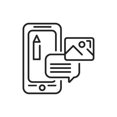 Akıllı telefon siyah çizgi simgesi içinde fotoğraf editörü mobil uygulaması. Web sayfası için piktogram, mobil uygulama, tanıtım. UI UX GUI tasarım elemanı. Düzenlenebilir vuruş.
