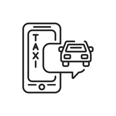 Akıllı telefon siyah çizgi simgesinde taksi mobil uygulaması. Web sayfası için piktogram, mobil uygulama, tanıtım. UI UX GUI tasarım elemanı. Düzenlenebilir vuruş.