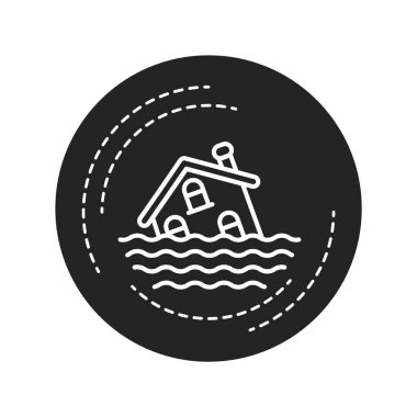 Sel siyah kabartma simgesi. Genellikle kuru olan karayı sular altında bırakan bir su taşkını. Web sayfası için piktogram, mobil uygulama, tanıtım. UI UX Arayüz tasarım ögesi