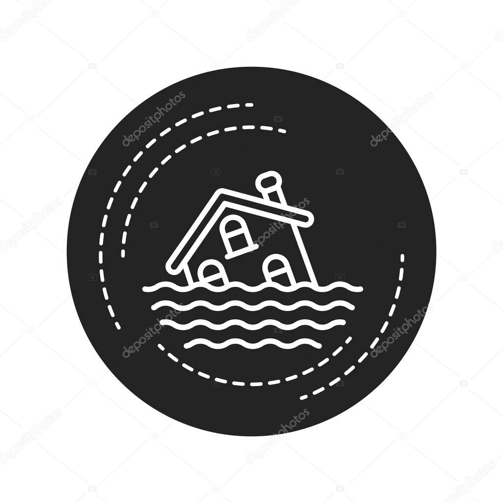 Flood black glyph icon. An overflow of water that submerges land that is usually dry. Pictogram for web page, mobile app, promo. UI UX GUI design element