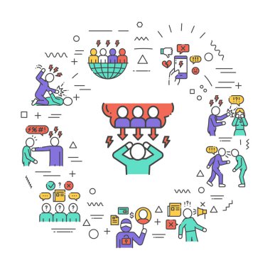 İnternet afişi. Beyaz arkaplanda doğrusal simgeleri olan bilgi grafikleri. Yaratıcı fikir konsepti. İzole edilmiş dış hat renk çizelgesi.