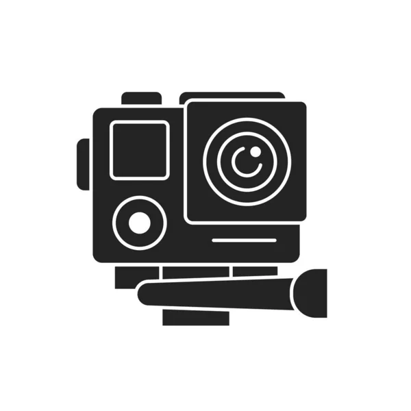 Action camera black glyph icon. Electronic device concept. Camera for active sports. Pictogram for web page, mobile app, promo. UI UX screen. User interface display. — Stock Vector