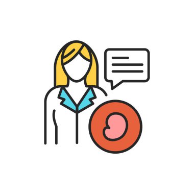 Doktor jinekolog renk ikonu ile danışmanlık. Hamileliği gözlemliyorum. Web sayfası, mobil uygulama, düğme, logo için imzala