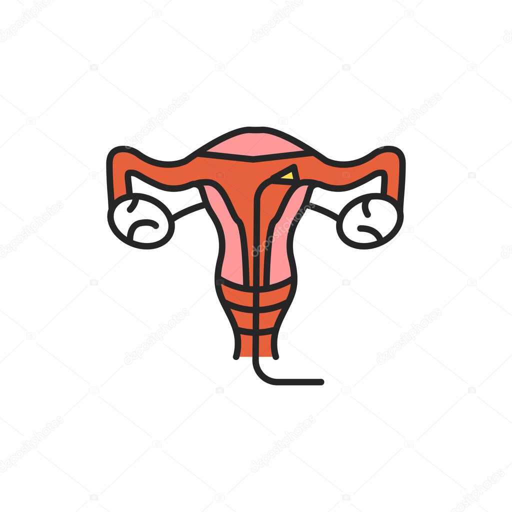 Laser treatment cervical pathology color line icon. Female reproductive system checkup. Sign for web page, mobile app, button, logo. Vector isolated element. Editable stroke.