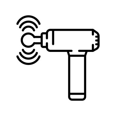 Dijital ve baskı projeleri için masaj tabancası siyah çizgi simgesi. Uygulamalar ve web siteleri için en az temiz simgeler. UI UX ve markalaşma için modern basit simgeler