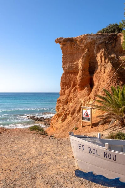 Bol Nou Una Las Playas Naturales Isla Ibiza Rodeado Acantilados —  Fotos de Stock